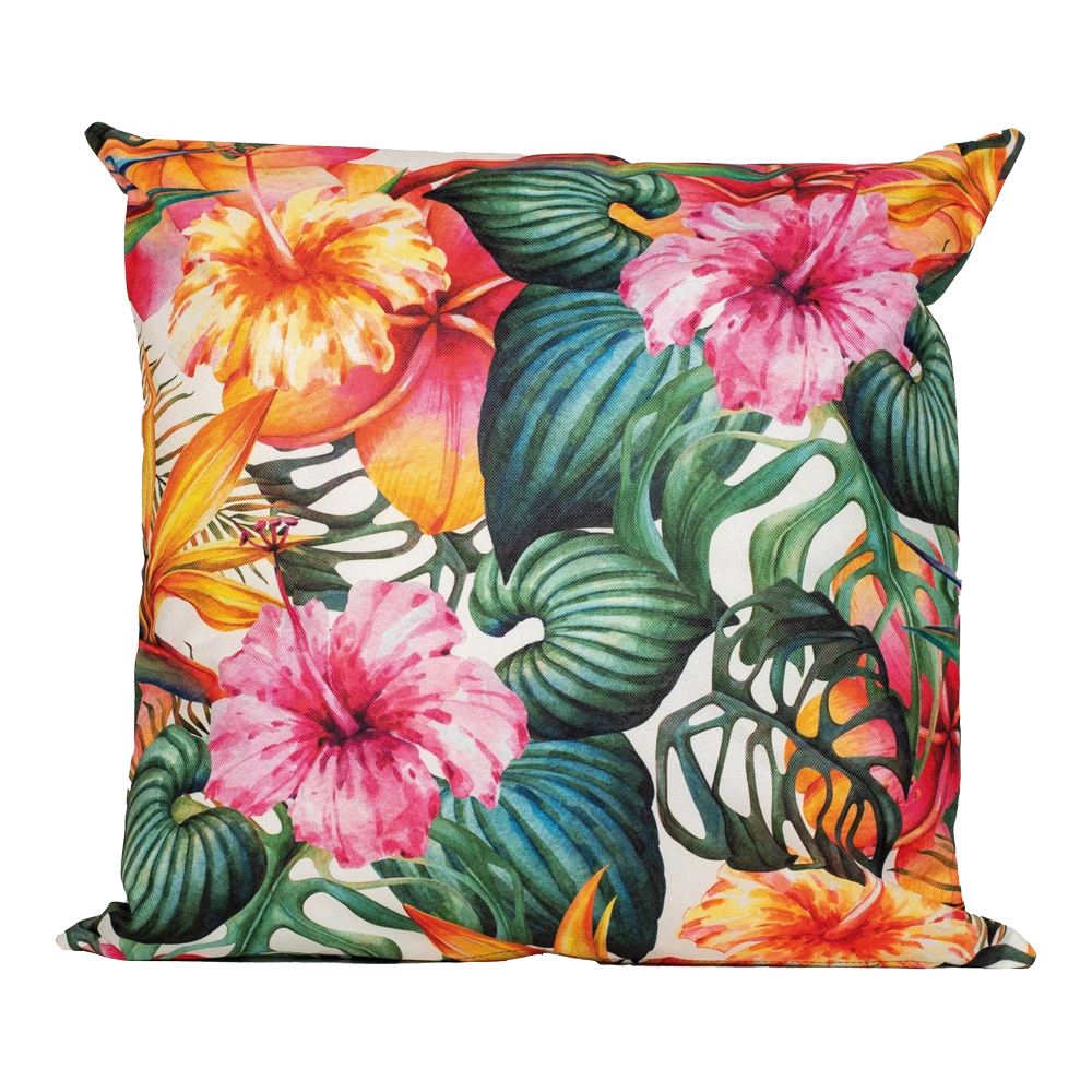 Buitenkussen Bloem Roze/oranje 45x45cm - Tuinkussen 1 Buitenkussen Bloem Roze/oranje 45x45cm - Tuinkussen