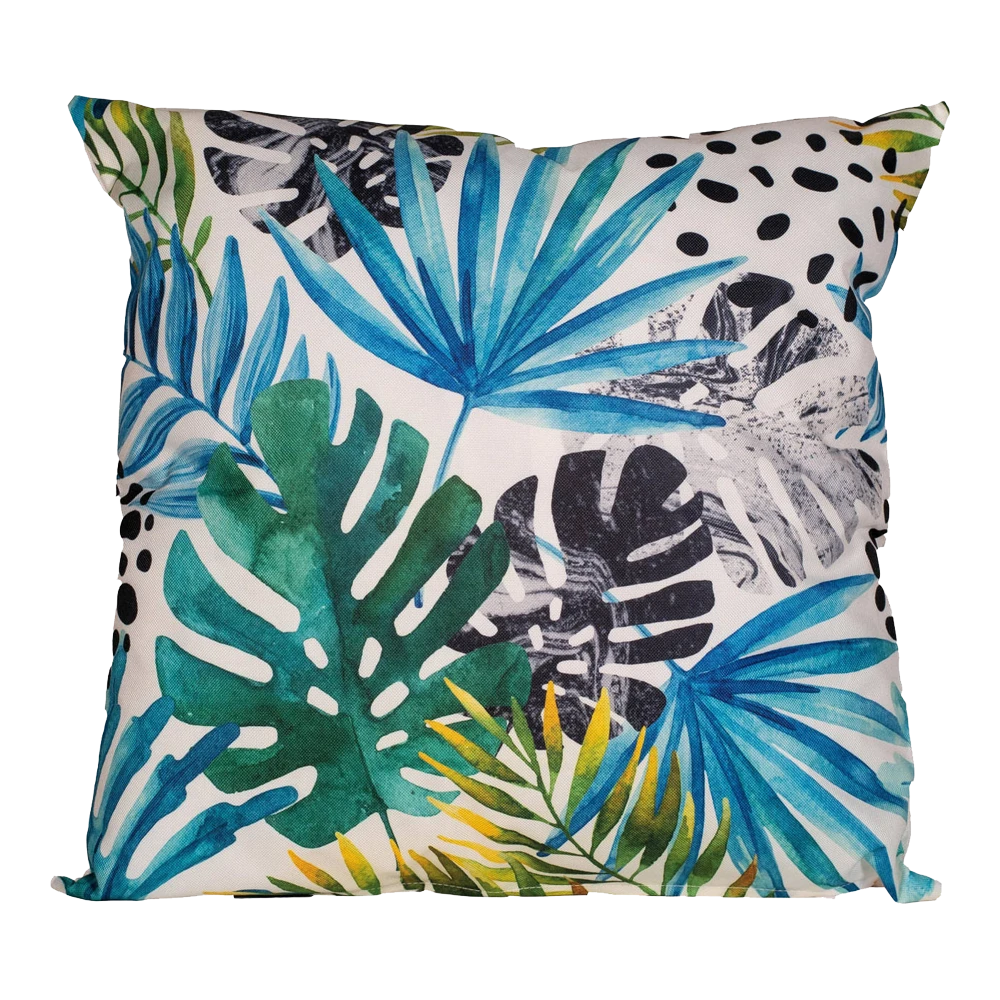 Buitenkussen Palmblad Blauw 45x45cm - Tuinkussen 1 Buitenkussen Palmblad Blauw 45x45cm - Tuinkussen