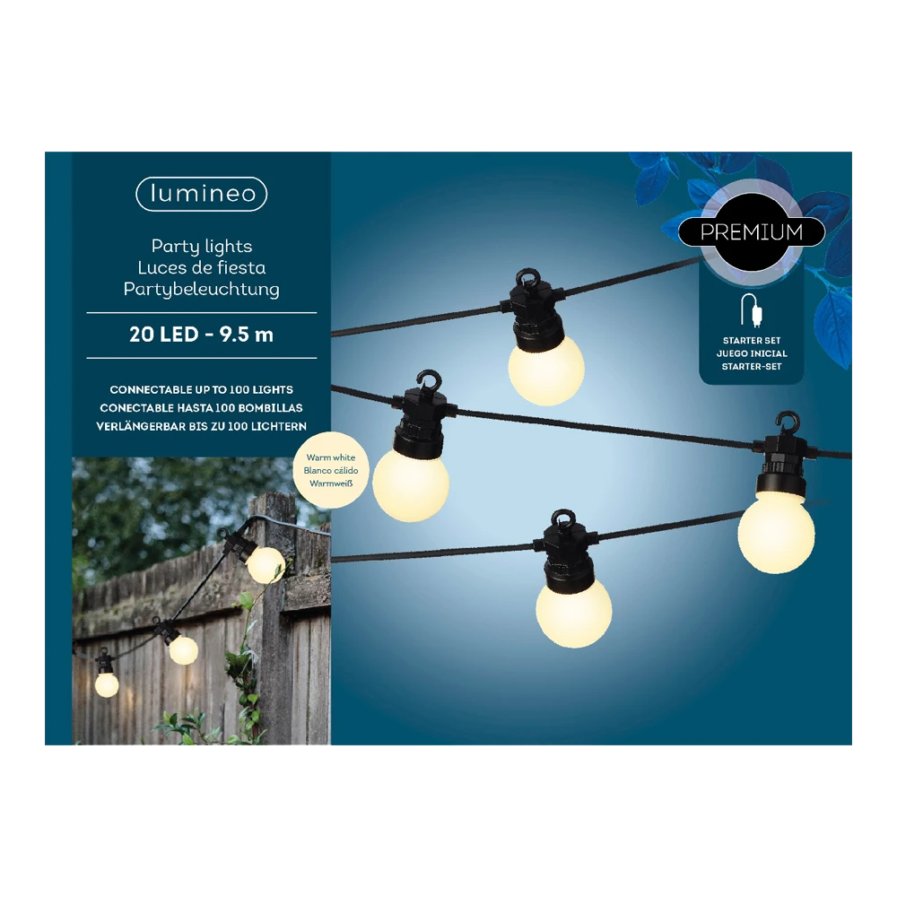 Lumineo Feestverlichting Lichtsnoer - Bolvorm- 950cm - 20 LEDS - Warm Wit 1 Lumineo Feestverlichting Lichtsnoer - Bolvorm- 950cm - 20 LEDS - Warm Wit