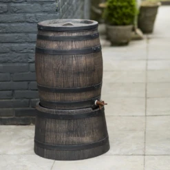 Regenton 120L Kunststof Met Houtlook - H66xu00d850,5cm - Nature -Tuin Decor Verkoop regenton 120l kunststof met houtlook h66x50 5cm nature 4