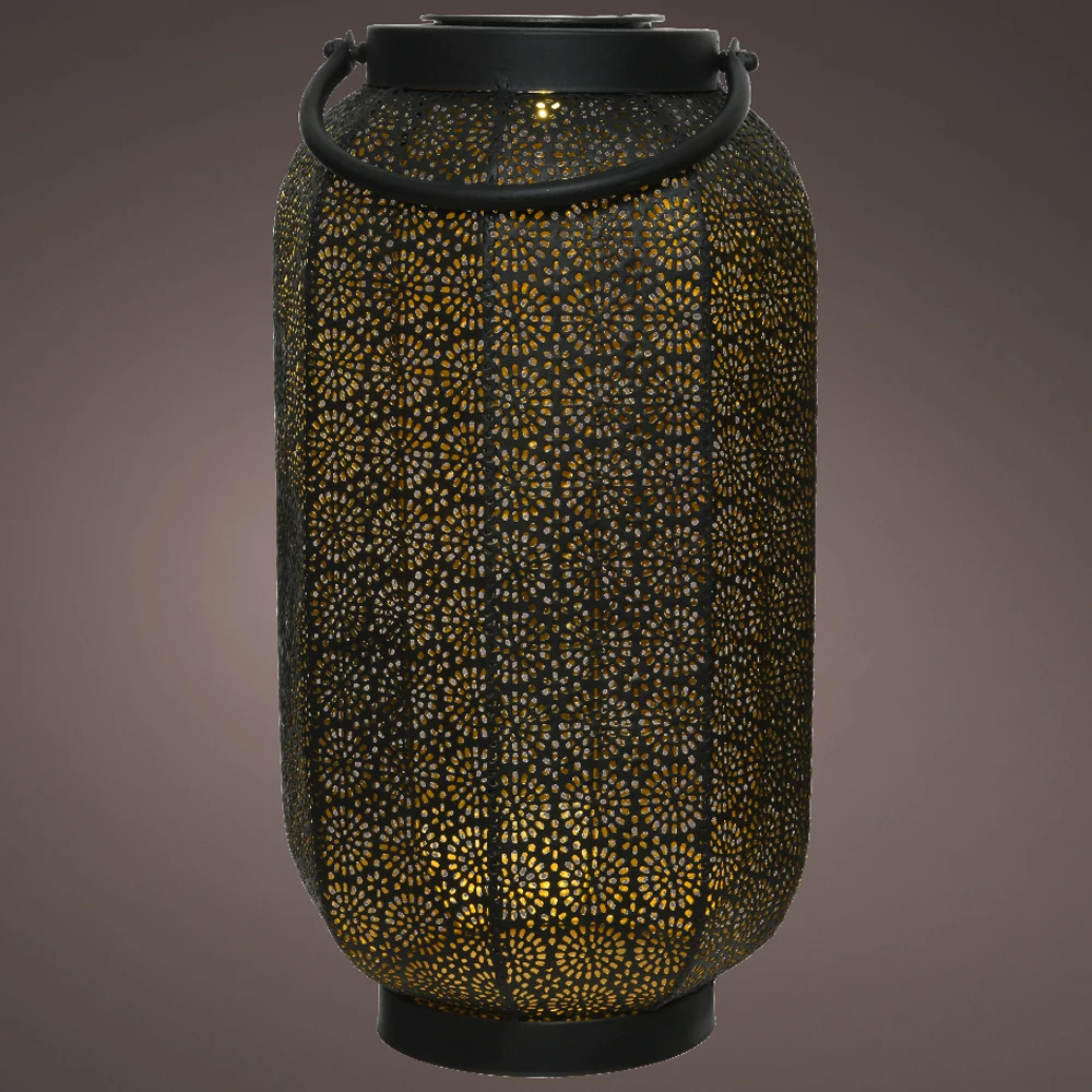 Lumineo Solar Lantaarn - LED - D20 X H36cm - Zwart/Goud - Afbeelding 2