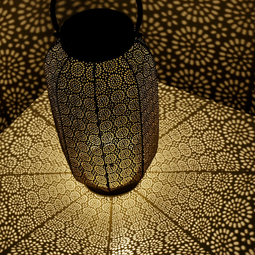 Lumineo Solar Lantaarn - LED - D20 X H36cm - Zwart/Goud - Afbeelding 4