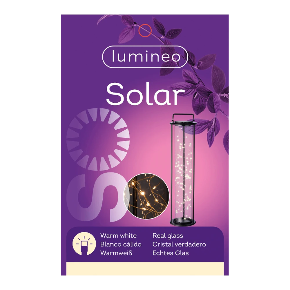 Lumineo Solar Lantaarn - LED - D20 X H79cm - Zwart 1 Lumineo Solar Lantaarn - LED - D20 X H79cm - Zwart